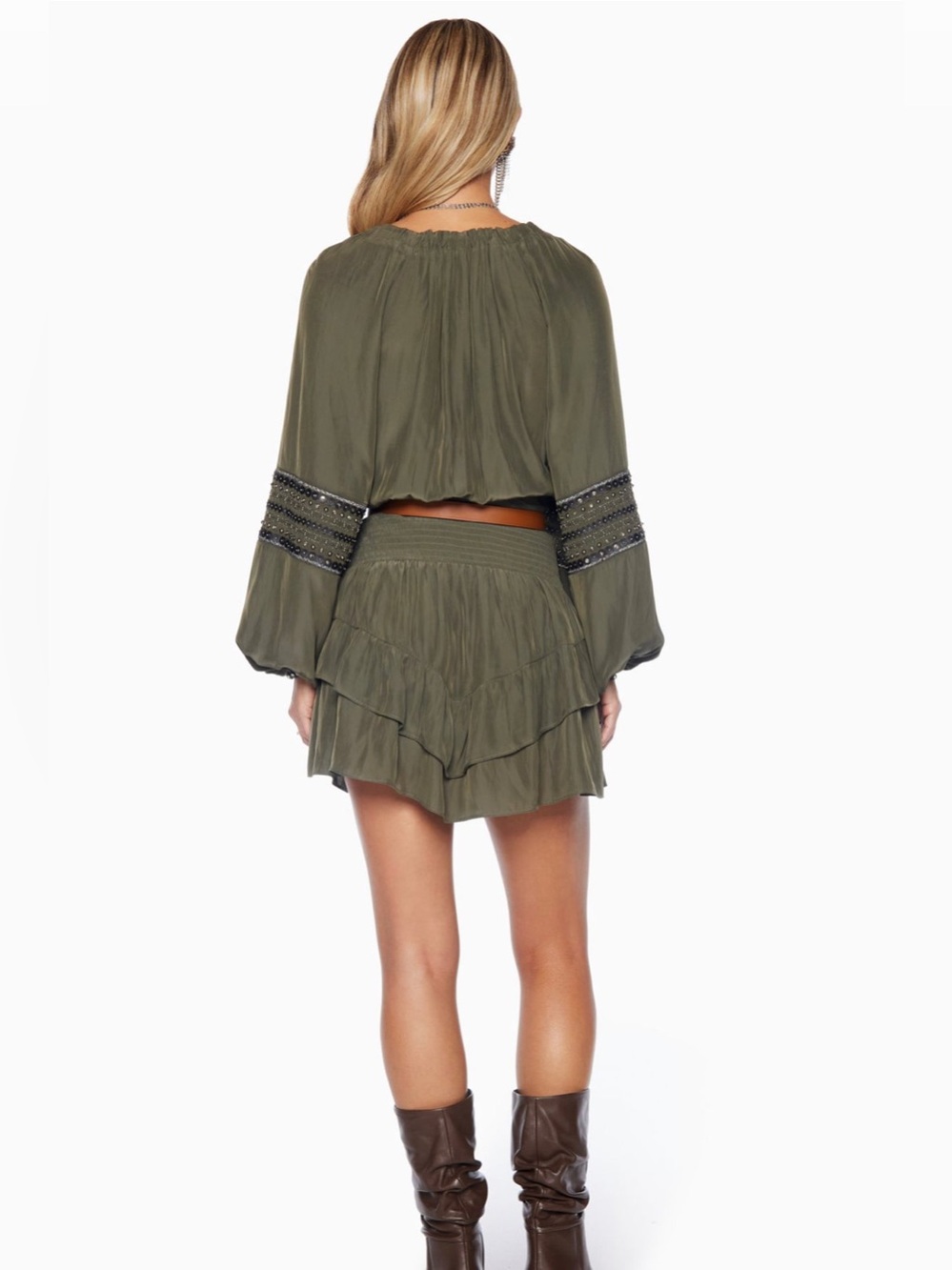 Ramy Brook Ralphie Ruffle Mini Dress In Olive Green Size Small - Picture 3 of 9